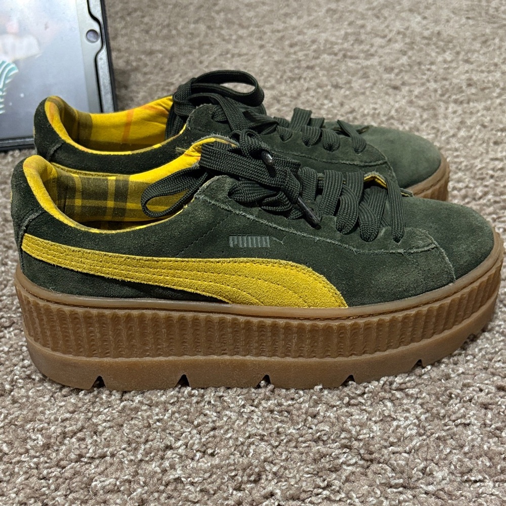 Puma x Fenty Women's Cleated Creeper Suede Green and Yellow Platform Sneakers
